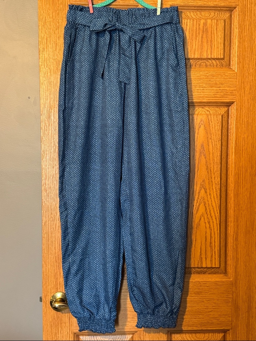SHEIN Blue Patterned Paperbag Waist Ankle Pants